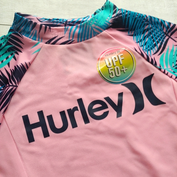 HURLEY NEW girls Pink Palms Rashguard Bikini Set - Picture 3 of 12